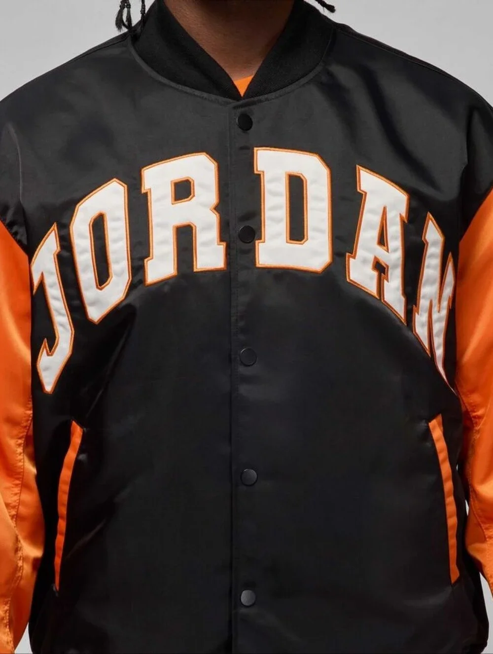 Jordan Black and Orange Satin Varsity Jacket